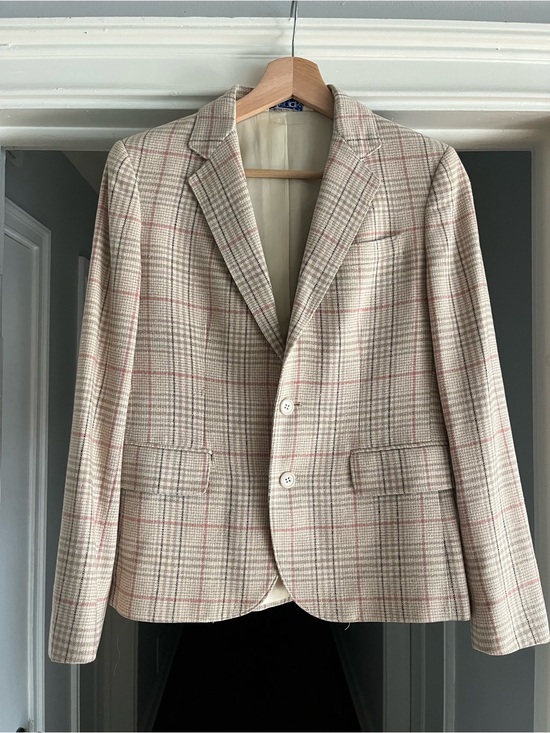 j.g. hook Jackets & Blazers - VTG Silk and Wool Blend Plaid Beige & Pink Women's Blazer – Two-Button Jacket
